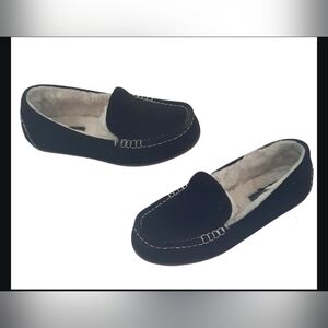 Koolaburra by UGG Womens Sz 6 Outdoor Indoor Black Suede Slipper Faux Fur Lined